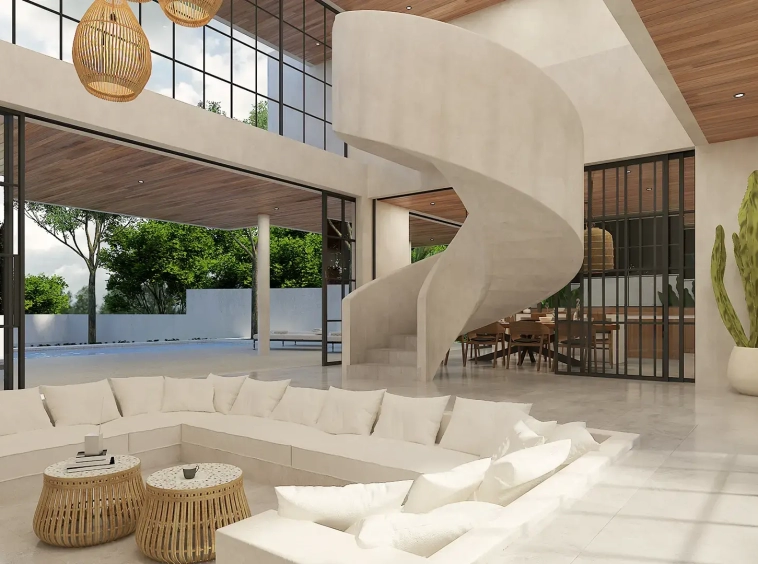 Villa Habitas interior living room stairs