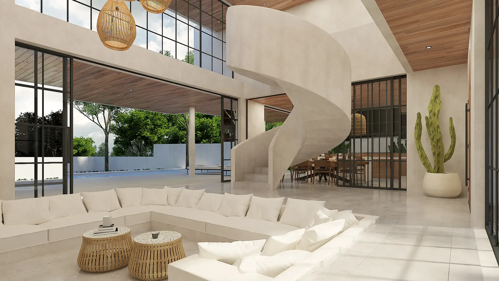 Villa Habitas interior living room stairs