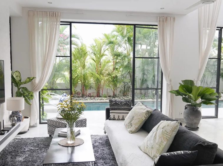 Villa Muse Living Area with pool view