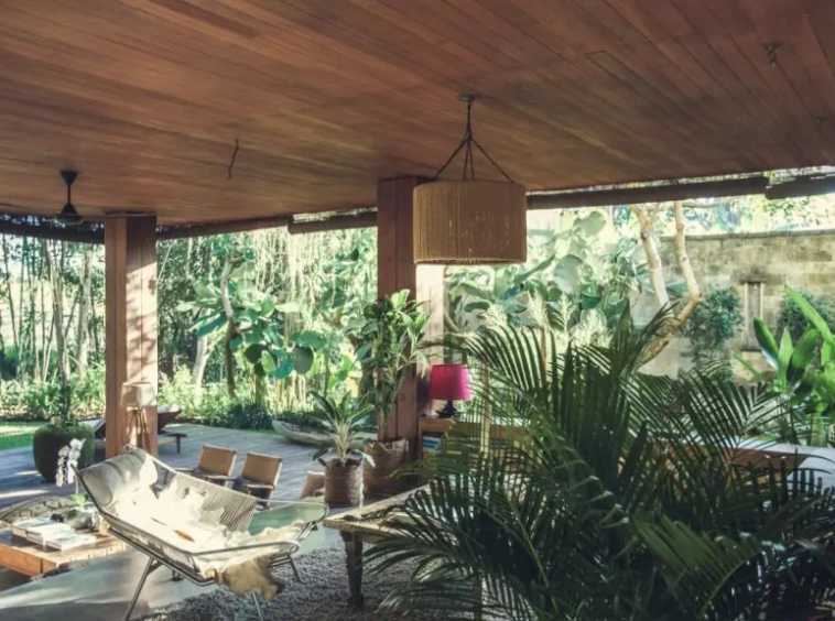 Villa Red Door Living Area full of plants