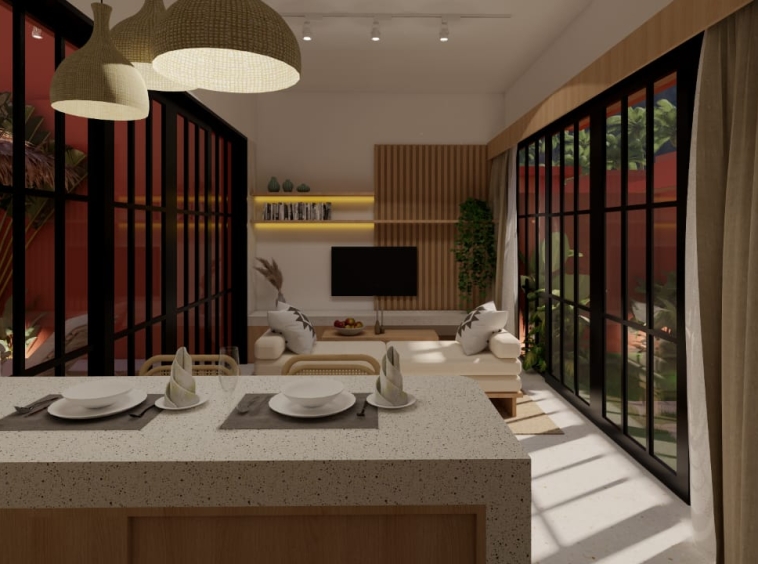 Stylish Villa with 2 Bedrooms - Living Room & Kitchen Area