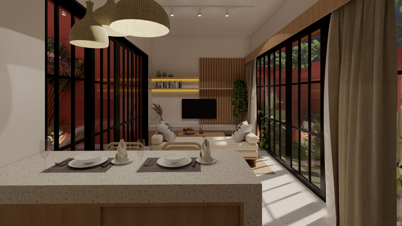 Stylish Villa with 2 Bedrooms - Living Room & Kitchen Area